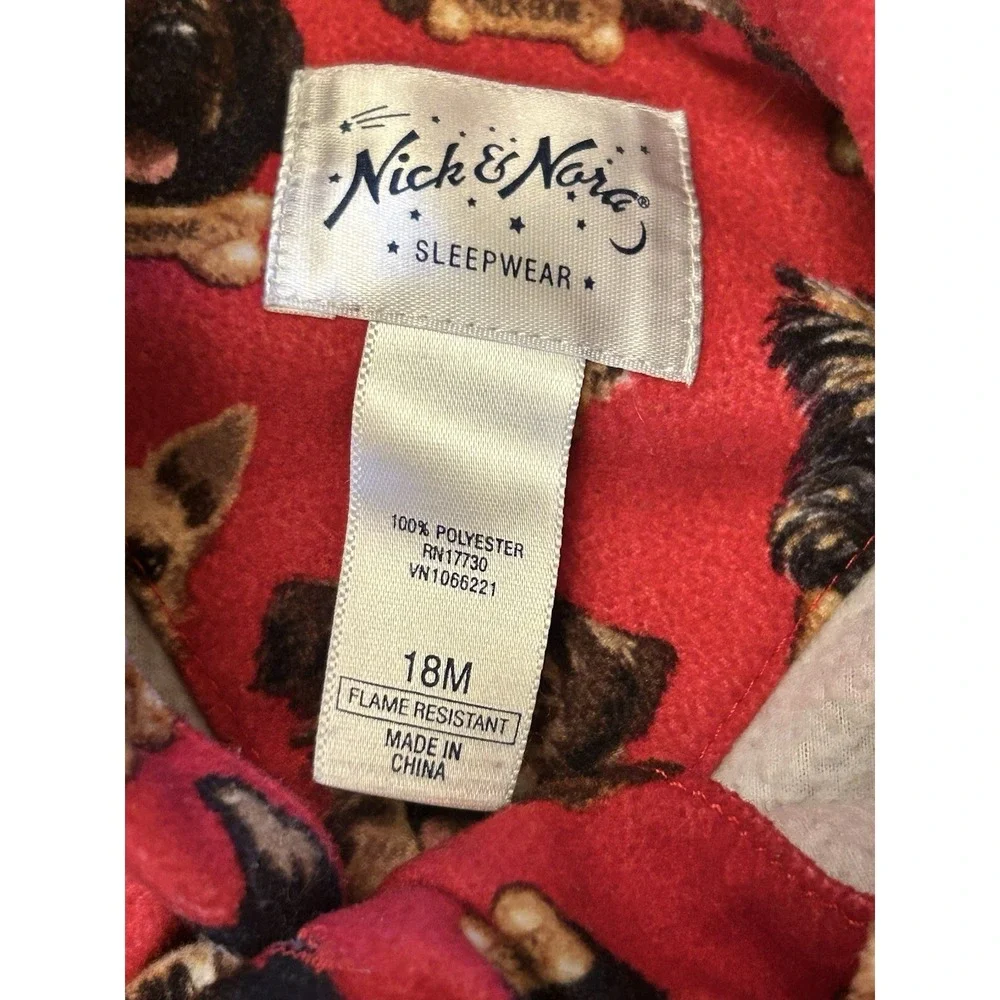 NICK & NORA Toddlers PUPPIES Flannel Pajama Set 18 Months Red Milk Bone Dogs